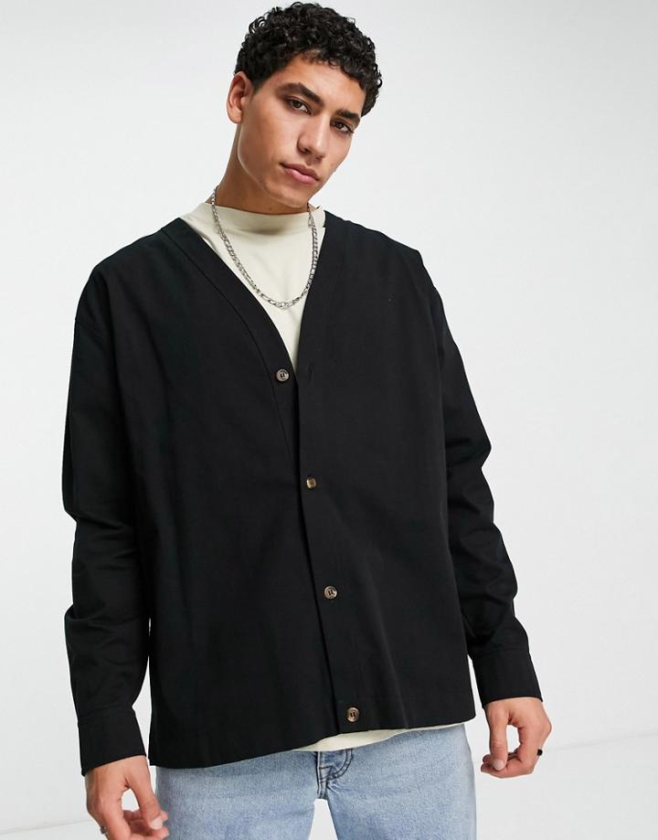 Topman Plain Baseball Shirt In Black