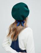 Asos Wool Beret With Bow - Green