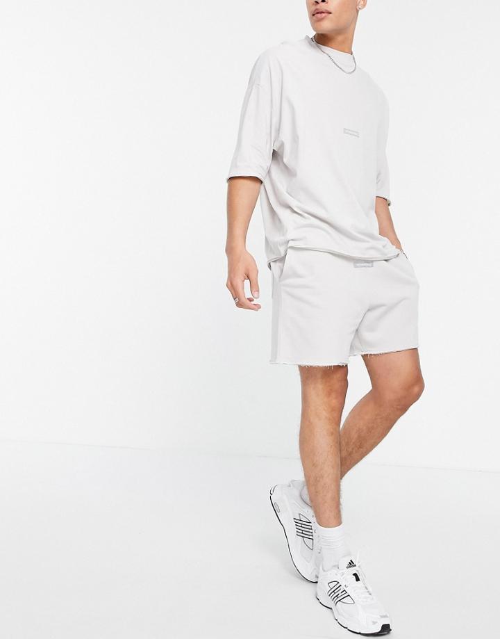 Asos Dark Future Set Relaxed Shorts With Raw Edge Details In Gray-grey