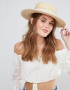 South Beach Straw Boater Hat With Crochet Band - Beige