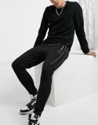 Bershka Pique Sweatpants In Black With Reflective Piping
