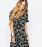 Reclaimed Vintage Button Front Tea Dress In Diamond Print - Multi