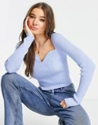 Na-kd Rib Knitted Long Sleeve Top In Blue