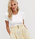 Stradivarius Short Sleeve Jersey Top In White - White