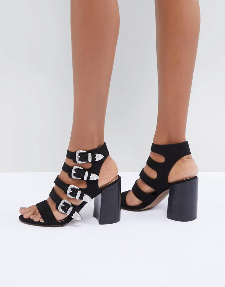 Asos Design Tasmania Western Strappy Heeled Sandals - Black