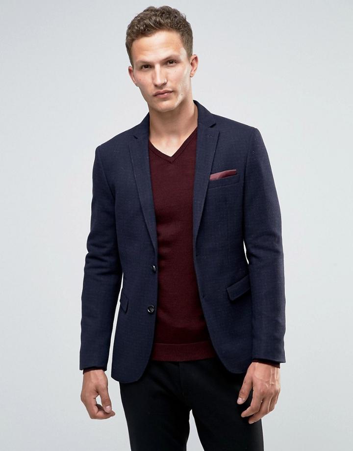Selected Homme Tonal Check Blazer In Slim Fit - Blue