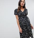 New Look Maternity Mixed Spot Shirred Waist Dress - Black
