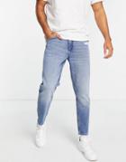 Asos Design Organic Cotton Blend Classic Rigid Jeans In Mid Wash-blues