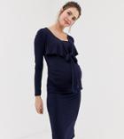 Bluebelle Maternity Wrap Front Midi Dress In Navy - Navy
