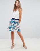 Lavand Palm Print Skirt With Asymetric Hem - Multi