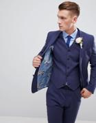 Asos Design Wedding Super Skinny Suit Jacket In Indigo Linen - Navy