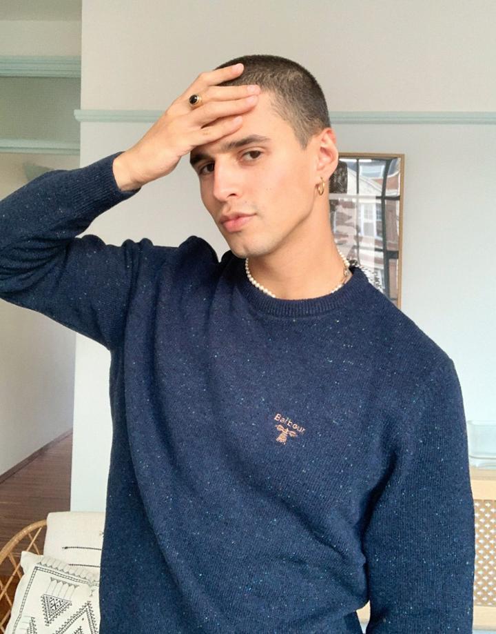 Barbour Beacon Roan Crew Neck Wool Sweater In Navy