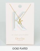 Orelia Gold Plated Large K Initial Necklace - Gold