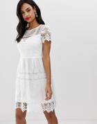 Liquorish Lace Overlay Mini Dress With Open Back - White