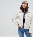 Brave Soul Petite Macy Trucker Jacket In Borg-cream