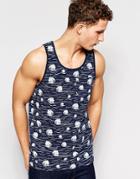 Bellfield Tank With All Over Wave Print - Navy