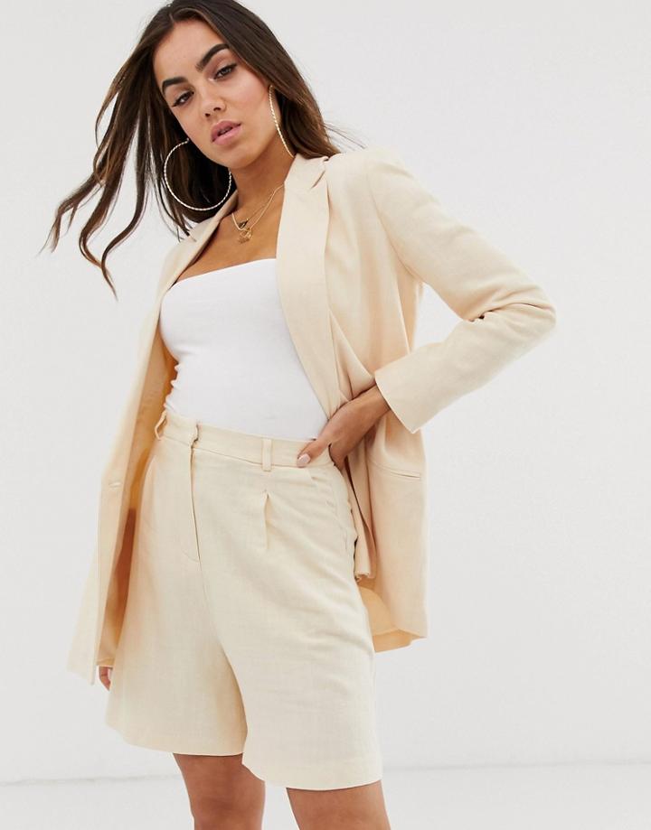 Asos Design Linen Suit Blazer In Buttermilk-yellow