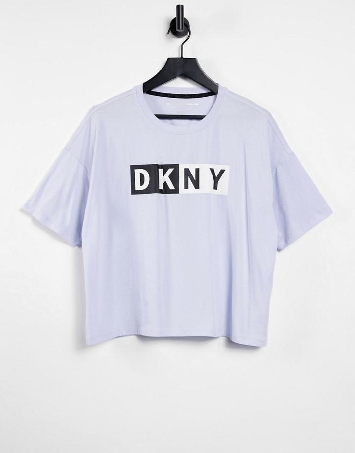 Dkny Two Tone Cropped T-shirt In Lake-purple