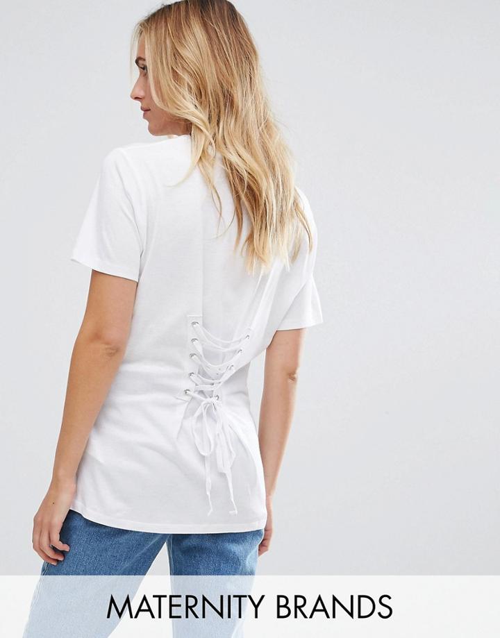 New Look Maternity Lace Up Back Tee - White