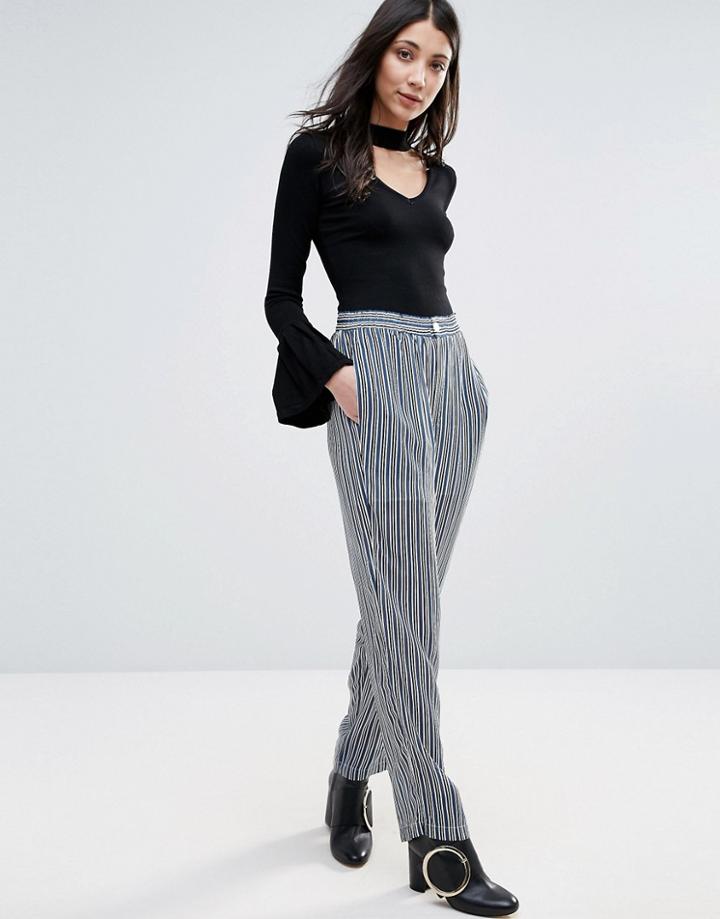 Ganni Allen Georgette Veronoa Stripe Pants - Blue