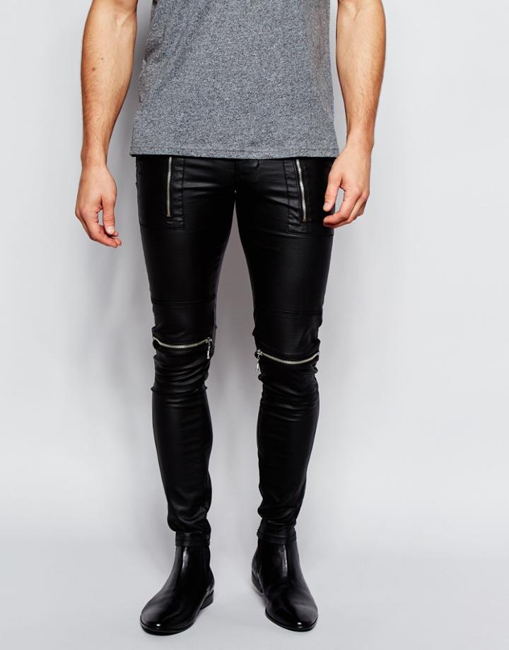 Asos Extreme Super Skinny Jeans With Biker Details - Black