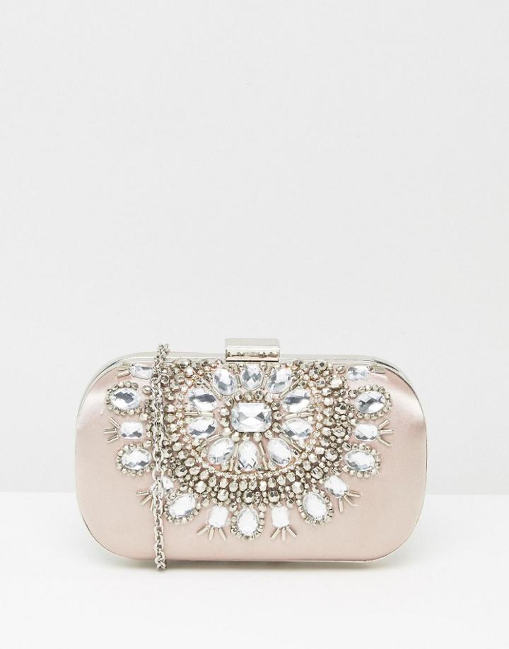 True Decadence Embelished Gray Satin Clutch - Gray