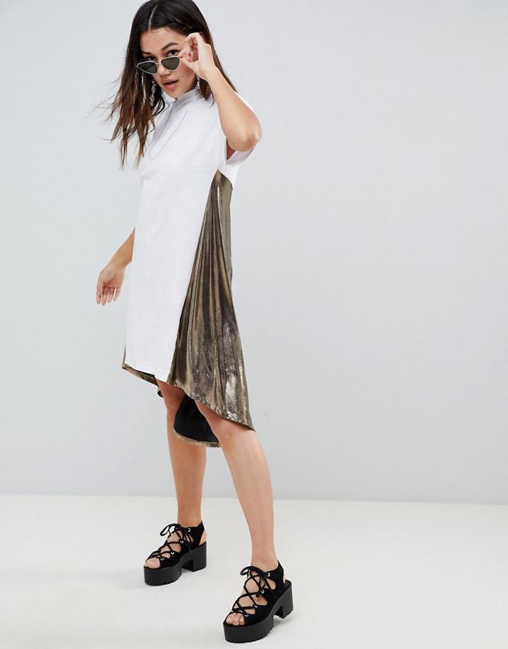 Asos Design T-shirt Dress With Metallic Dip Back - Multi