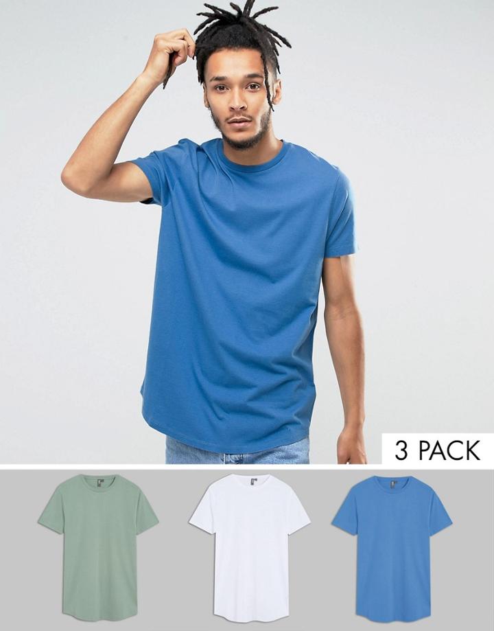 Asos Longline T-shirt With Curve Hem 3 Pack Save - Multi