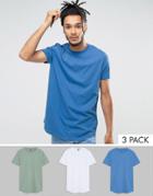 Asos Longline T-shirt With Curve Hem 3 Pack Save - Multi