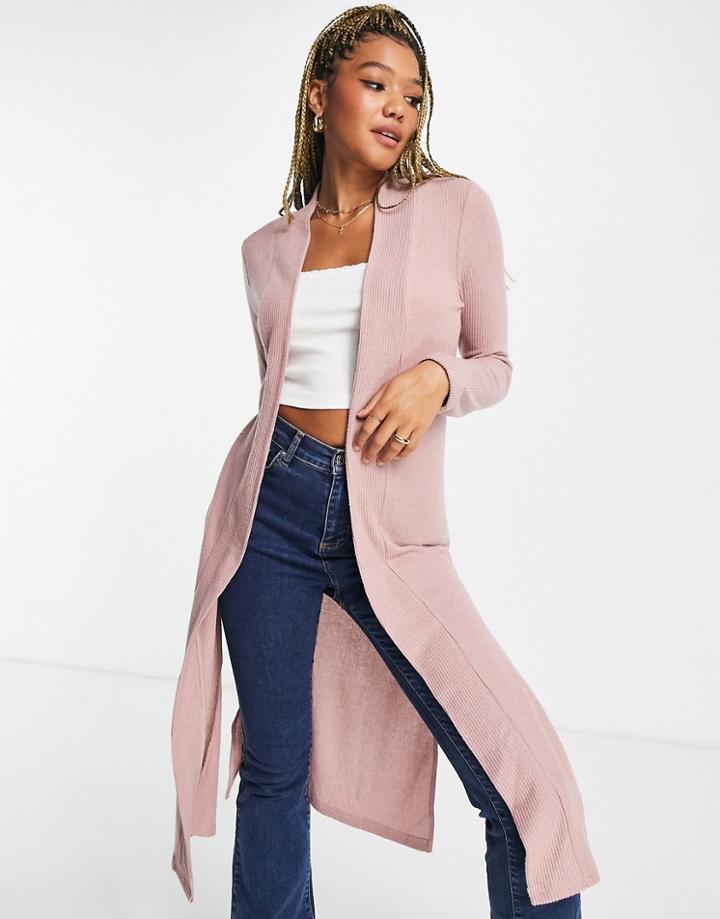 Miss Selfridge Ribbed Cardigan In Blush-pink