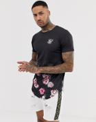 Siksilk T-shirt In Faded Floral Print - Black