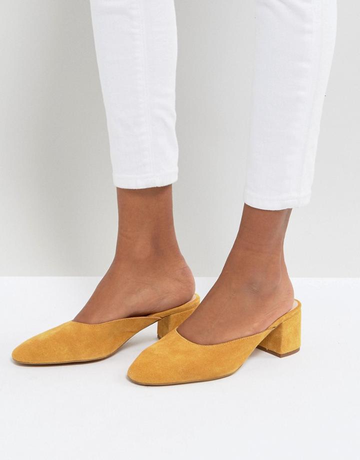 Depp Suede Mule Kitten Heel Shoe - Yellow