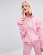 Lazy Oaf Oversized Spoilt Hoodie With Frills - Pink