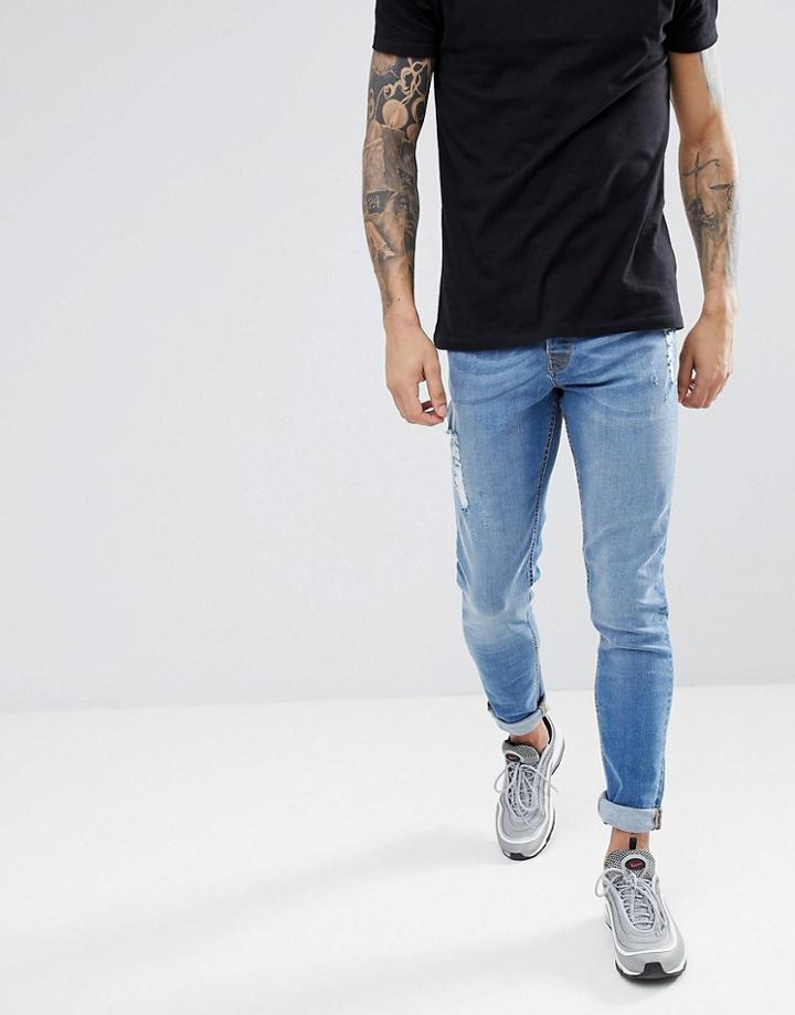 Hoxton Denim Skinny Jeans In Mid Wash - Blue