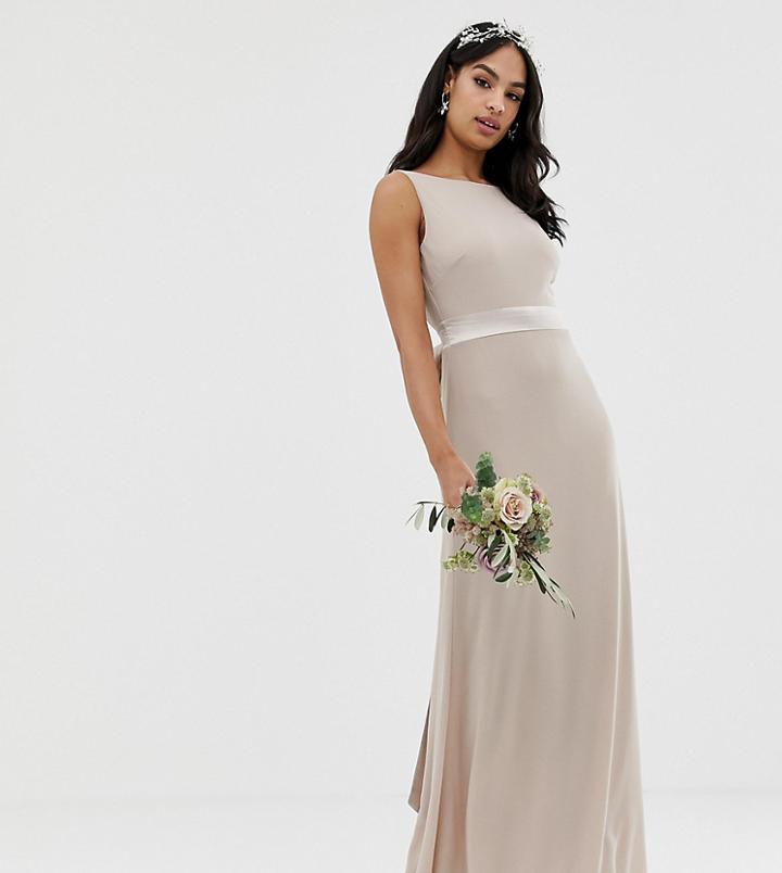 Tfnc Sateen Bow Back Maxi Bridesmaid Dress In Mink-brown