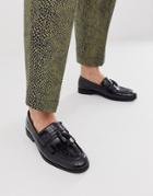 Asos Design Tassel Loafers In Black Leather With Fringe Detail - Black