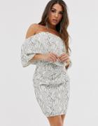 Asos Design Fallen Shoulder Lace Mini Dress - Multi