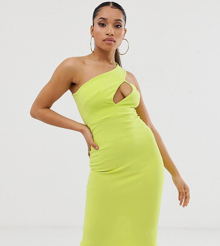 Missguided Petite One Shoulder Midi Dress With Cut Out Detail In Yellow - Yellow