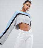 Prettylittlething Contrast Stripe Cropped Sweater In Color Block - Multi