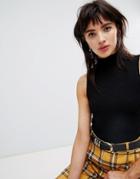 Stradivarius Crinkle Jersey Top High Neck Sleeveless - Black
