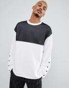Asos Design Oversized Longline Sweatshirt With Mesh Panel And Popper Sleeves - White