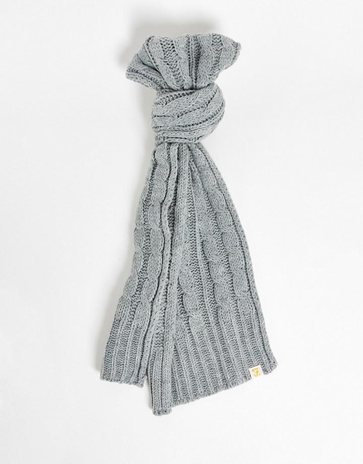 Farah Logo Cable Knit Scarf In Gray