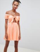 Asos Design Bardot Sundress With Tie Front - Orange