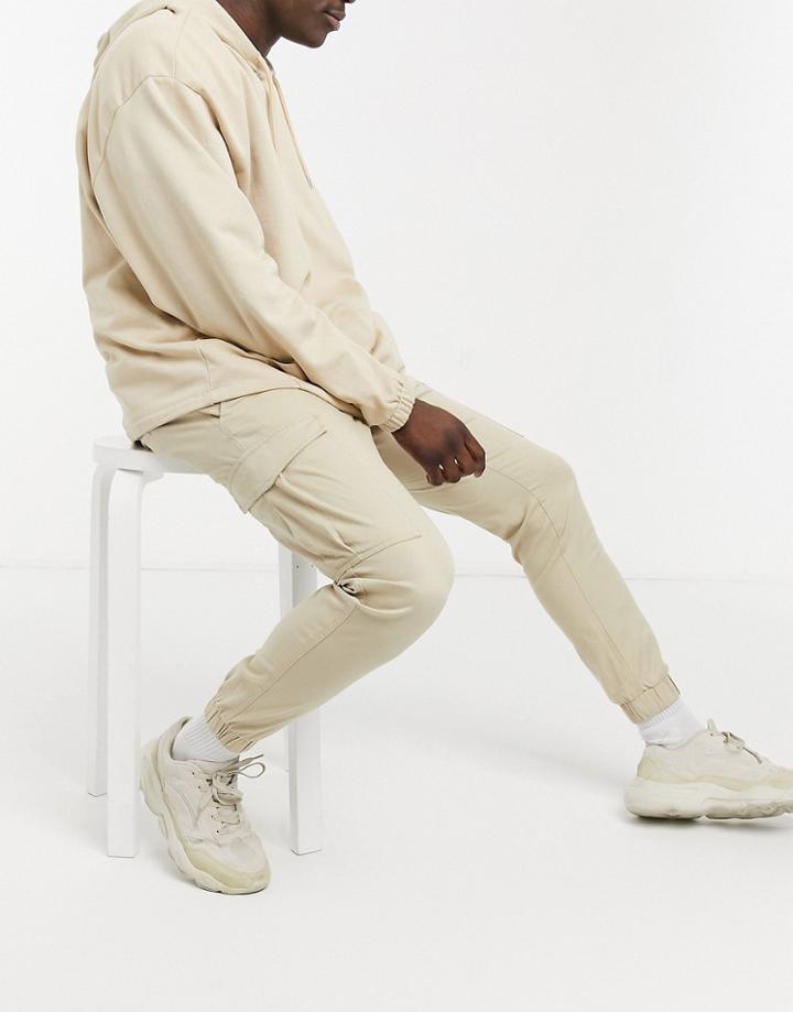 Jack & Jones Intelligence Cargo Pants With Cuff In Beige-neutral