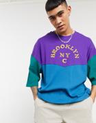 Asos Design Oversized T-shirt With Front City Print In Color Block-multi