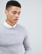 Asos Design Muscle Fit Merino Wool Sweater In Pale Gray