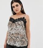 Outrageous Fortune Plus Lace Detail Cami In Snake Print - Multi
