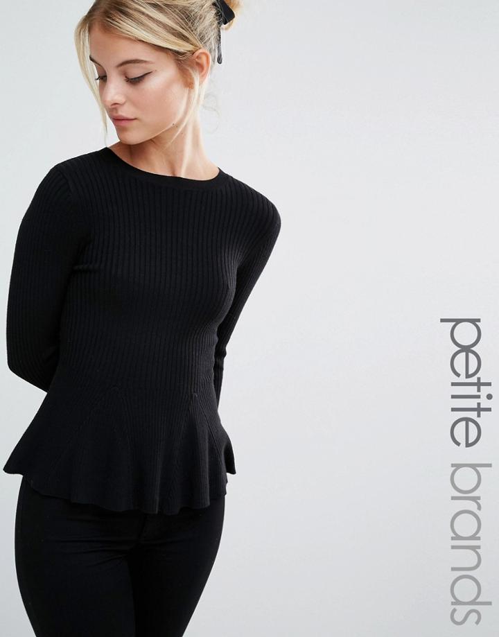 Miss Selfridge Petite Crew Neck Peplum Top - Black
