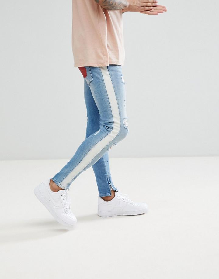 The Couture Club Skinny Jeans In Blue With Side Stripe - Blue