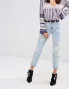 Missguided Riot Open Rip Mom Jean - Blue